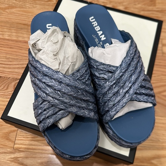 J/Slides urban sport denim raffia Quincy slides size 7 - Picture 4 of 7